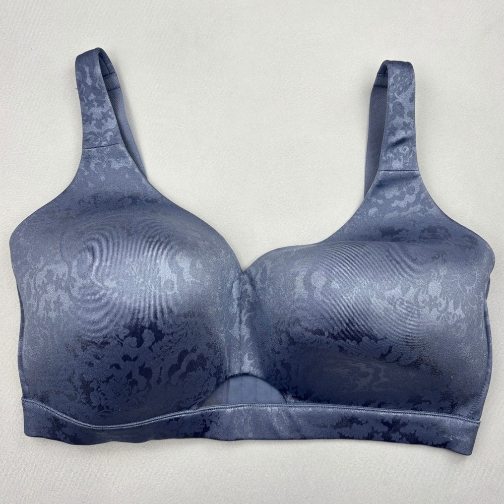 Cacique Lightly Lined No Wire Bra 40H Slate Blue Floral Jacquard Wireless Womens